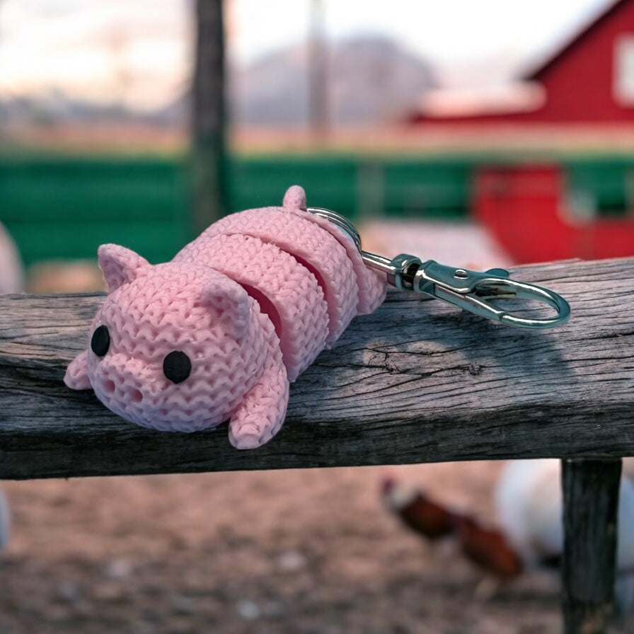 Crocheted Mini Pig Bag Charm