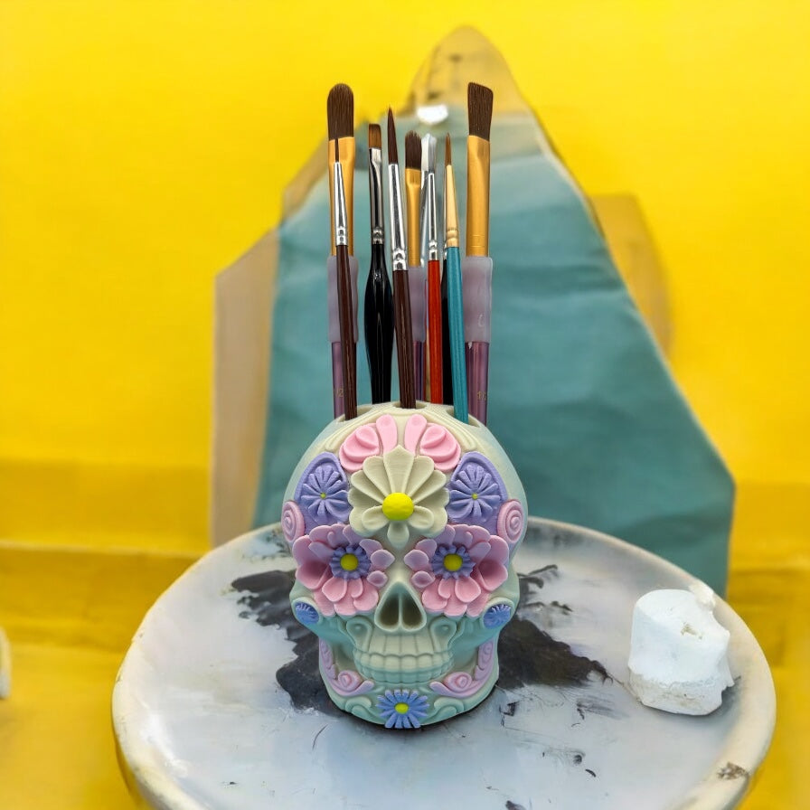 Flower Skull Calavera Pen Holder