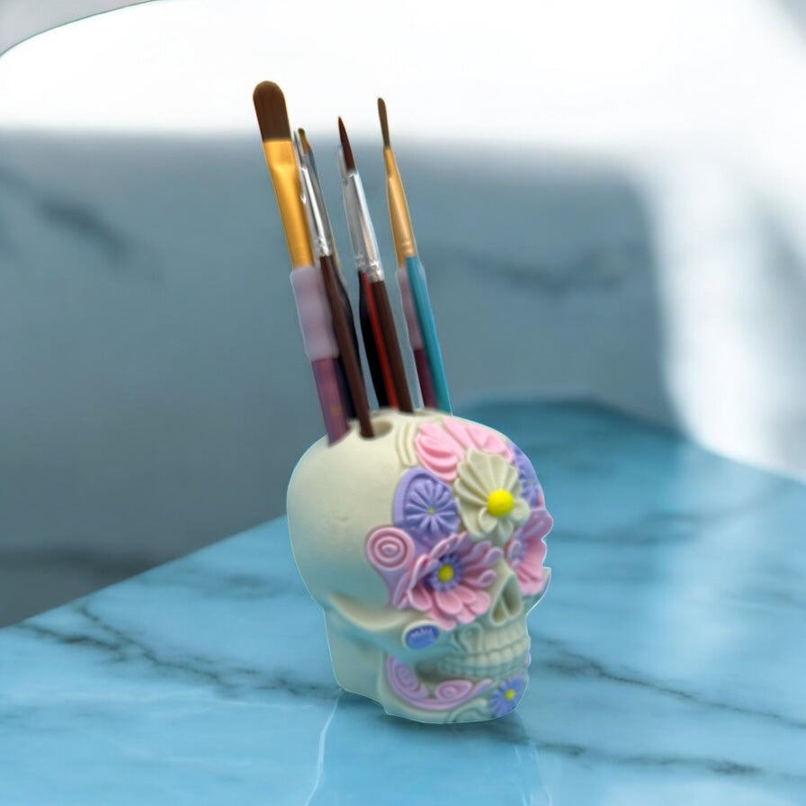 Flower Skull Calavera Pen Holder