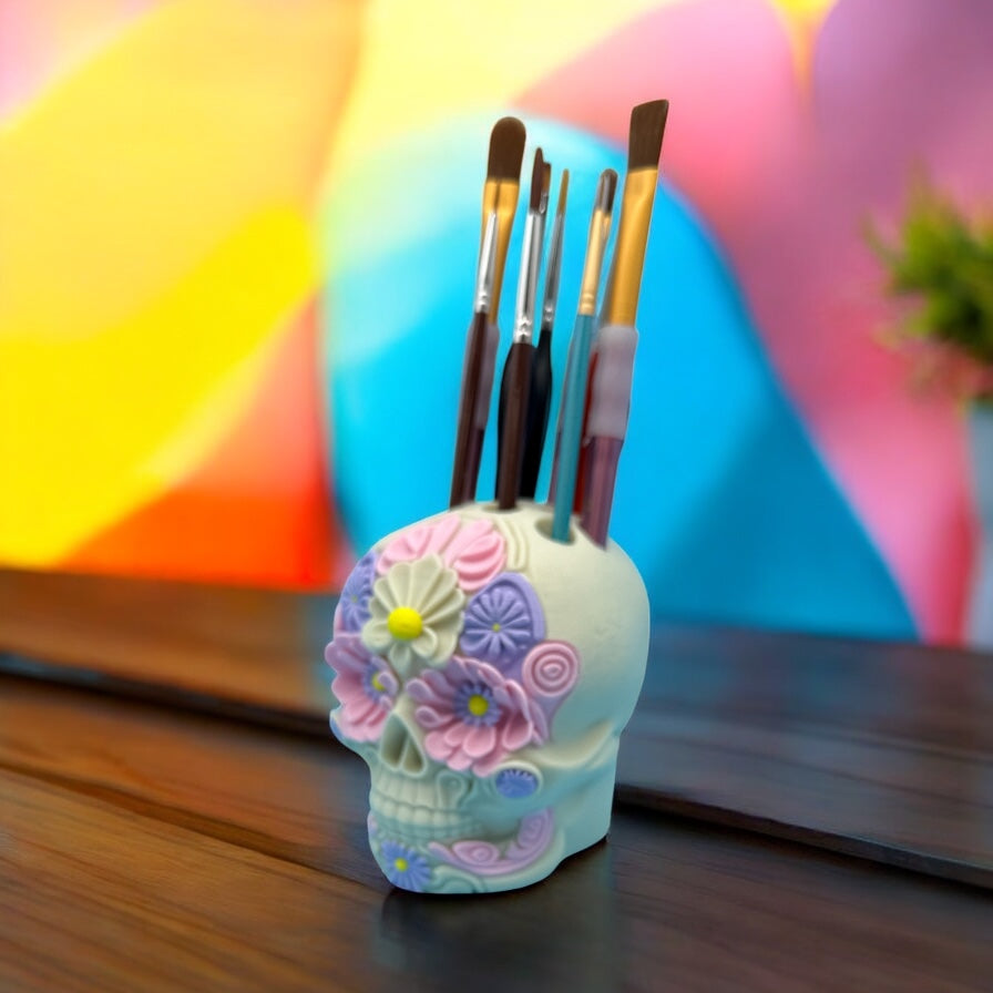 Flower Skull Calavera Pen Holder