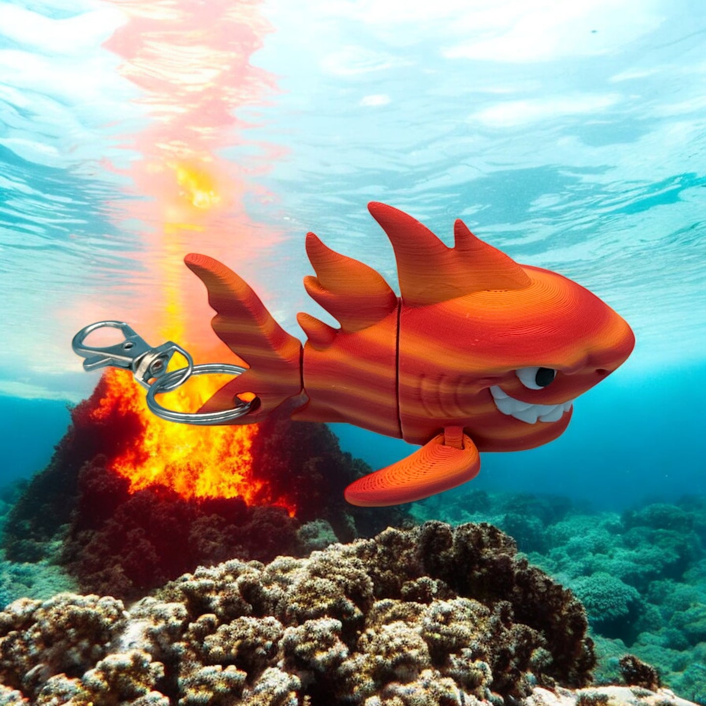 Elemental Fire Shark Bag Charm